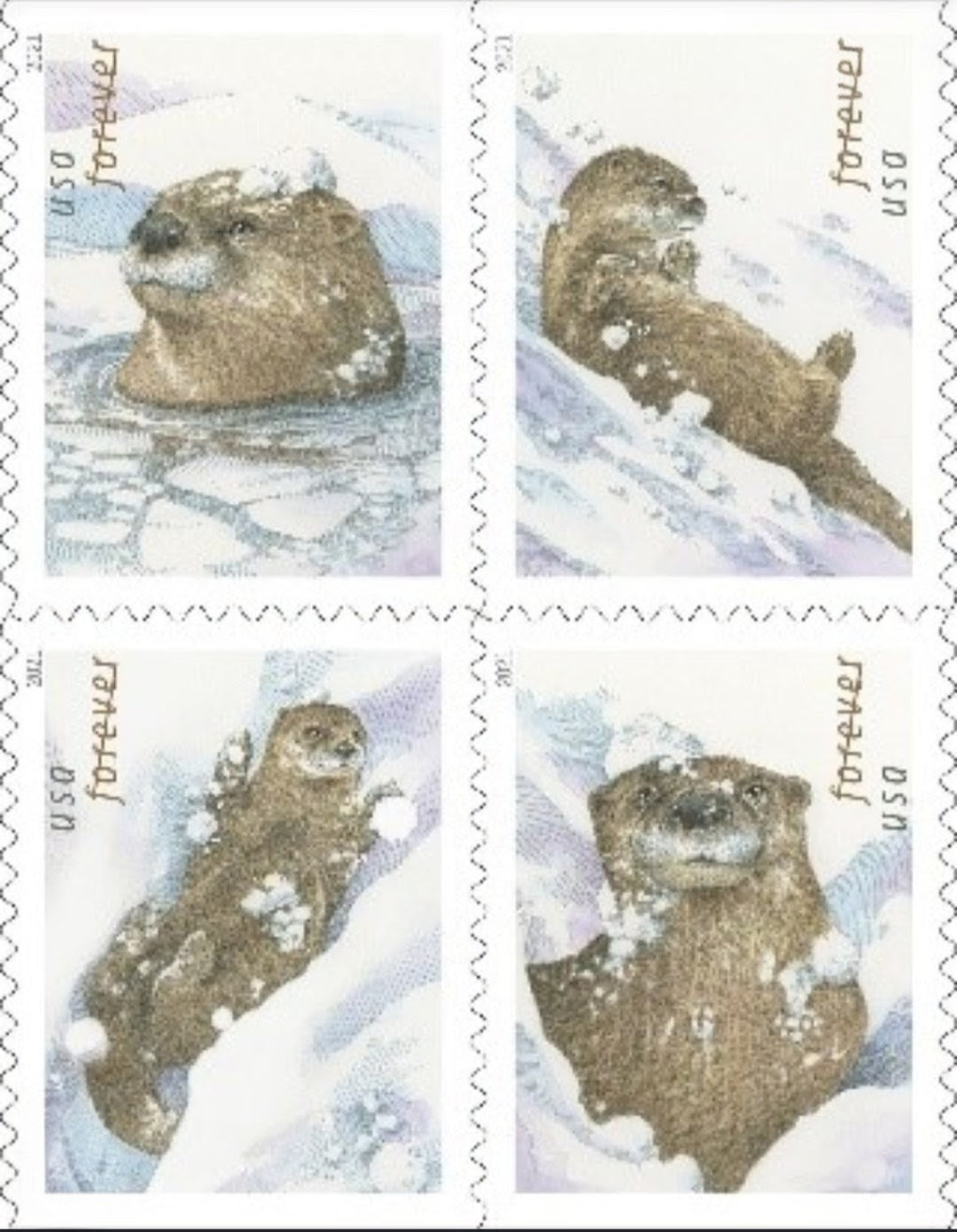 2021 Otters In Snow Forever USA Stamp Booklet, Multicolor