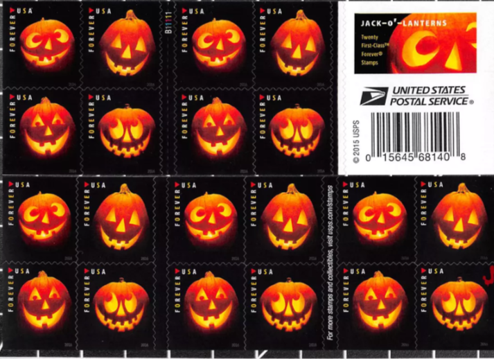 2016 Jack-o'-Lantern Forever USA Stamp Booklet, Pumpkin, Multicolor