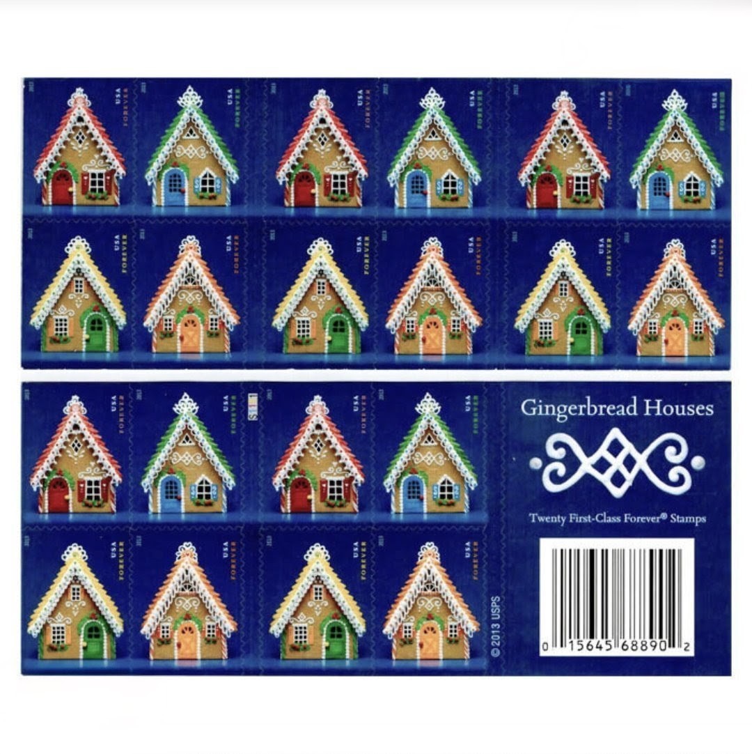 2013 Gingerbread House Forever USA Stamp Booklet Of 20, Multicolor