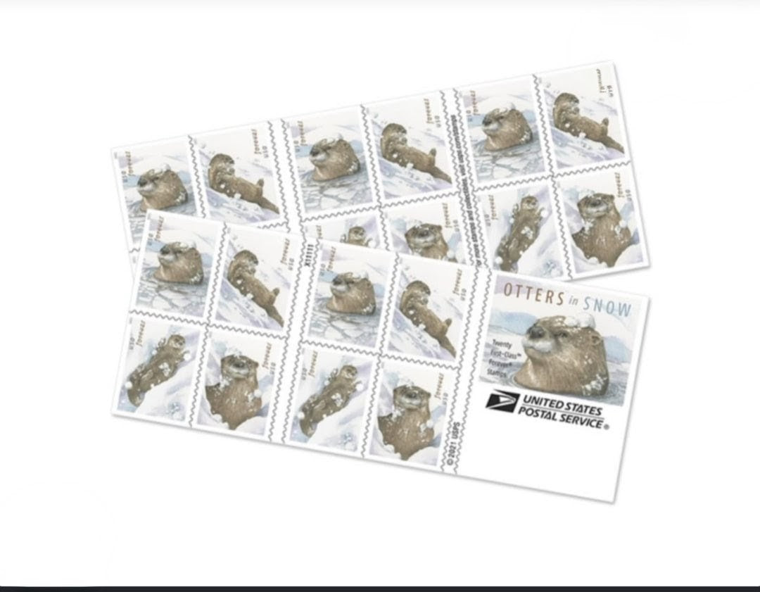 2021 Otters In Snow Forever USA Stamp Booklet, Multicolor