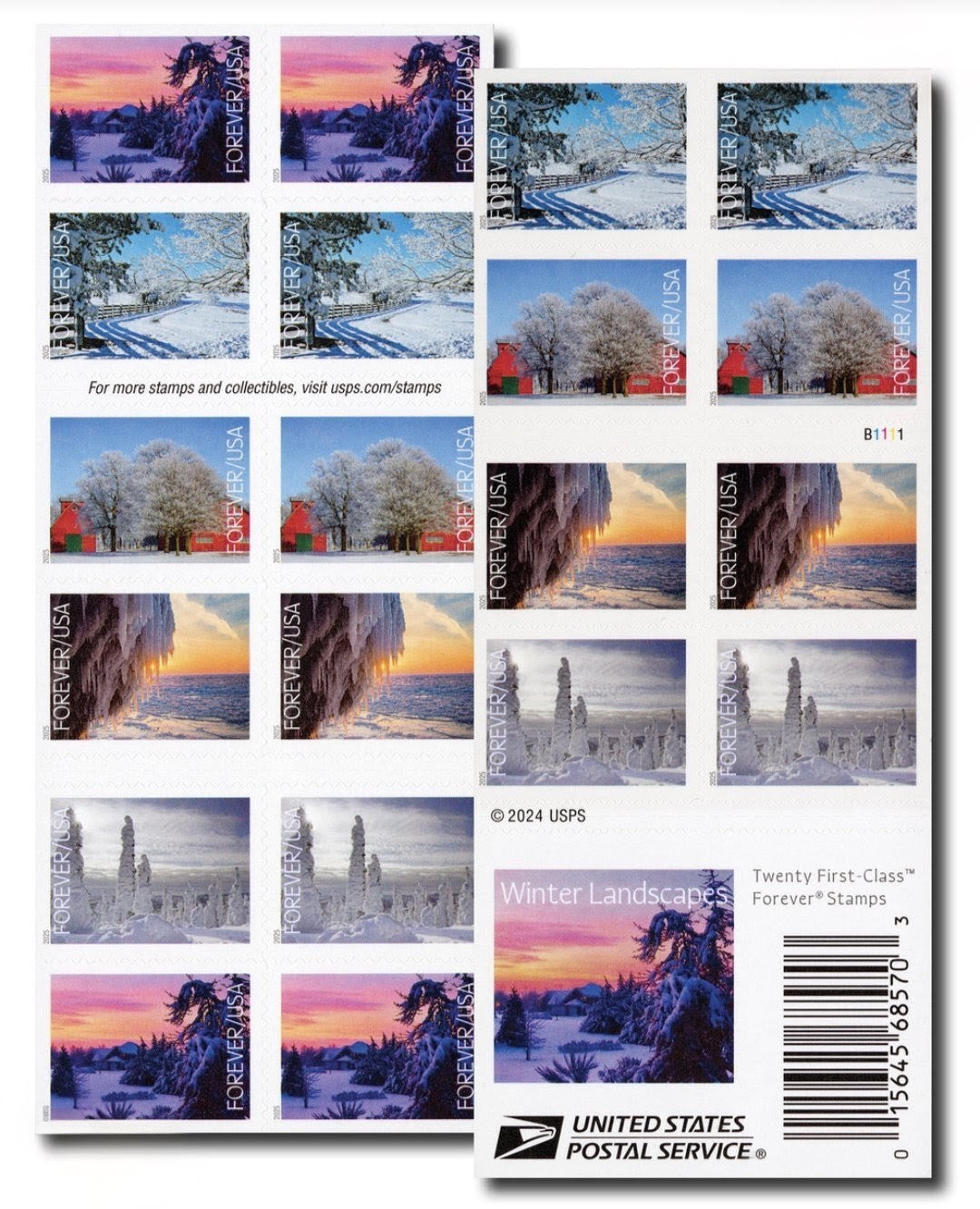 USPS 2025 Winter Landscapes Forever Stamps Booklet of 20, Seasonal