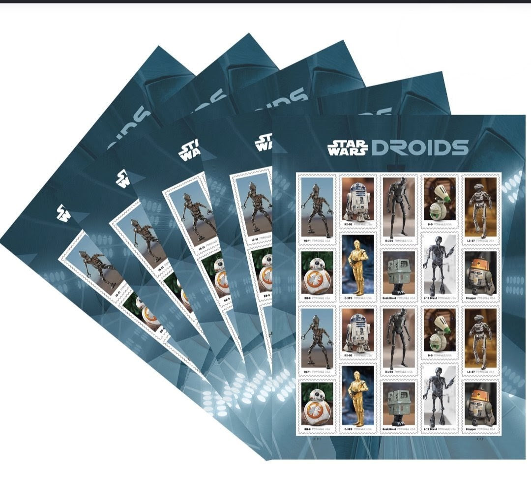 USPS 2021 Star Wars Droids Stamps Sheet of 20, Space