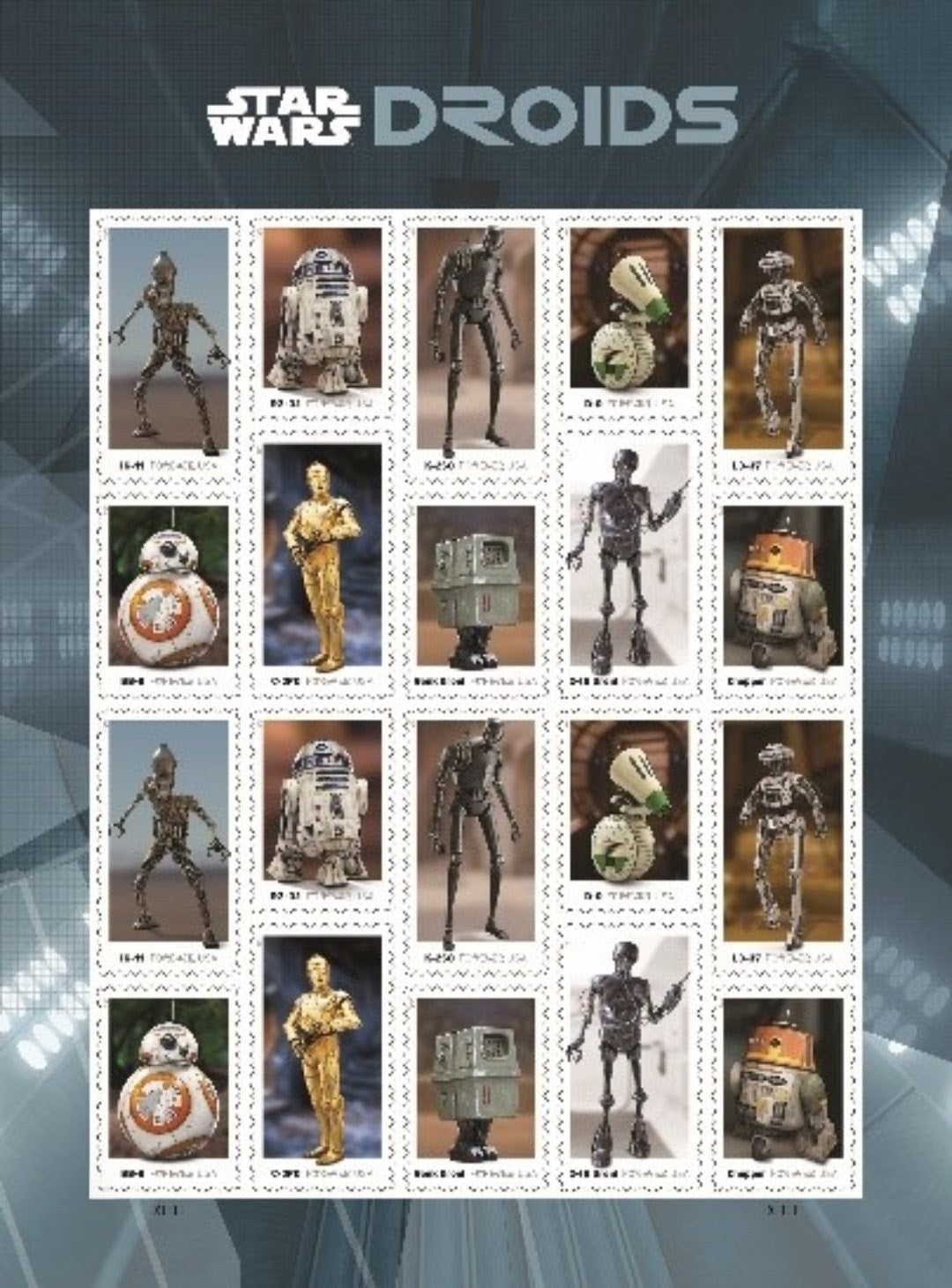 USPS 2021 Star Wars Droids Stamps Sheet of 20, Space