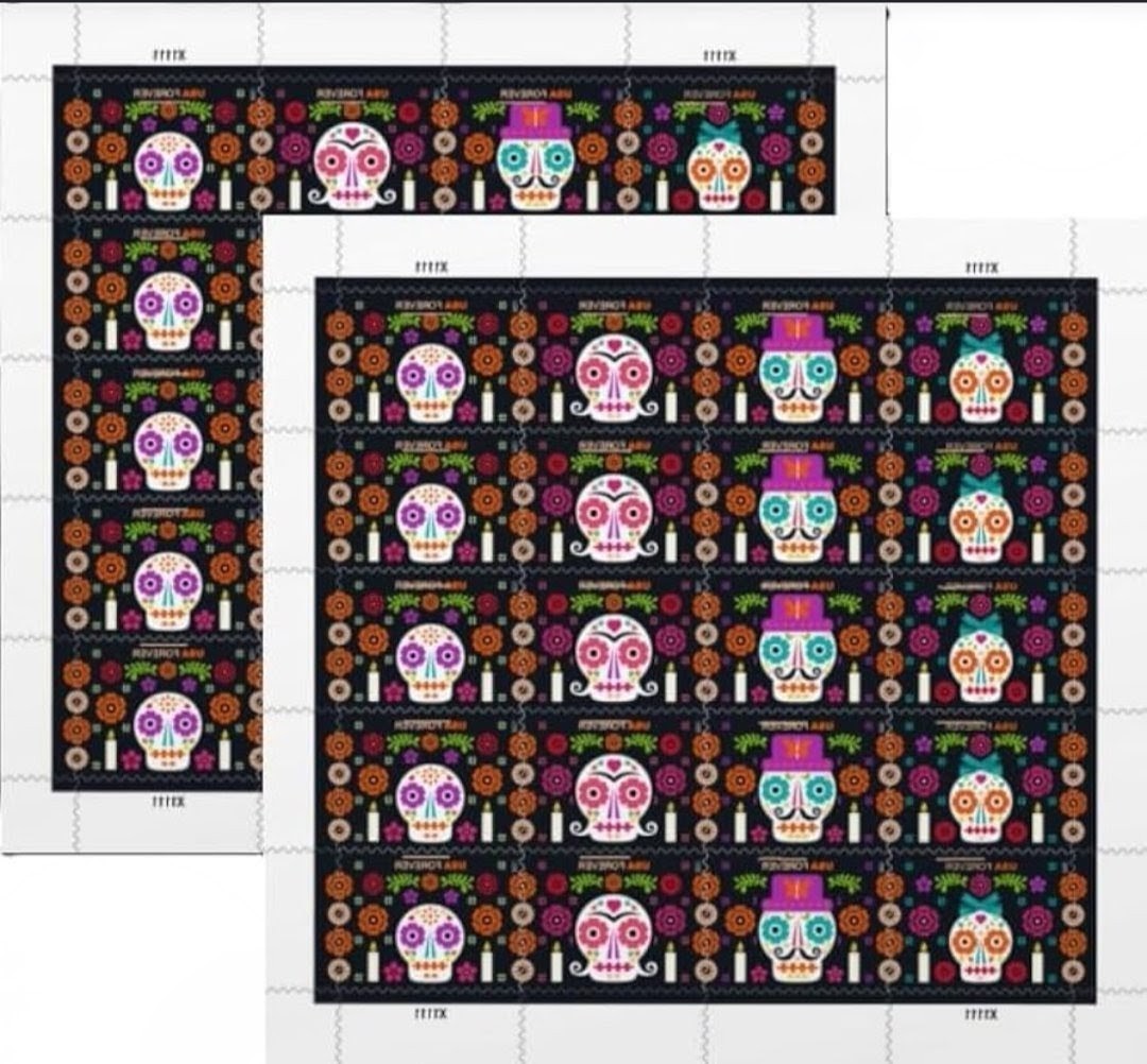 2021 Day of The Dead Forever USA Stamp Sheet Of 20, Multicolor