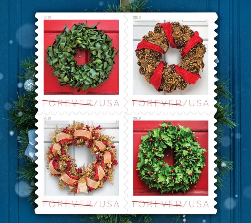 USPS 2019 Holiday Wreaths Forever Stamps Booklet of 20, Winter