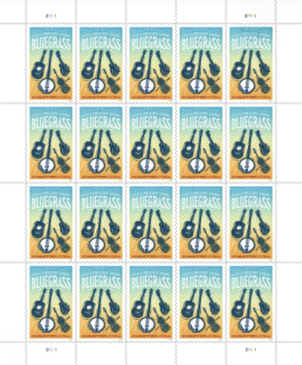 2024 Bluegrass Forever USA Stamp Sheet Of 20, Multicolor