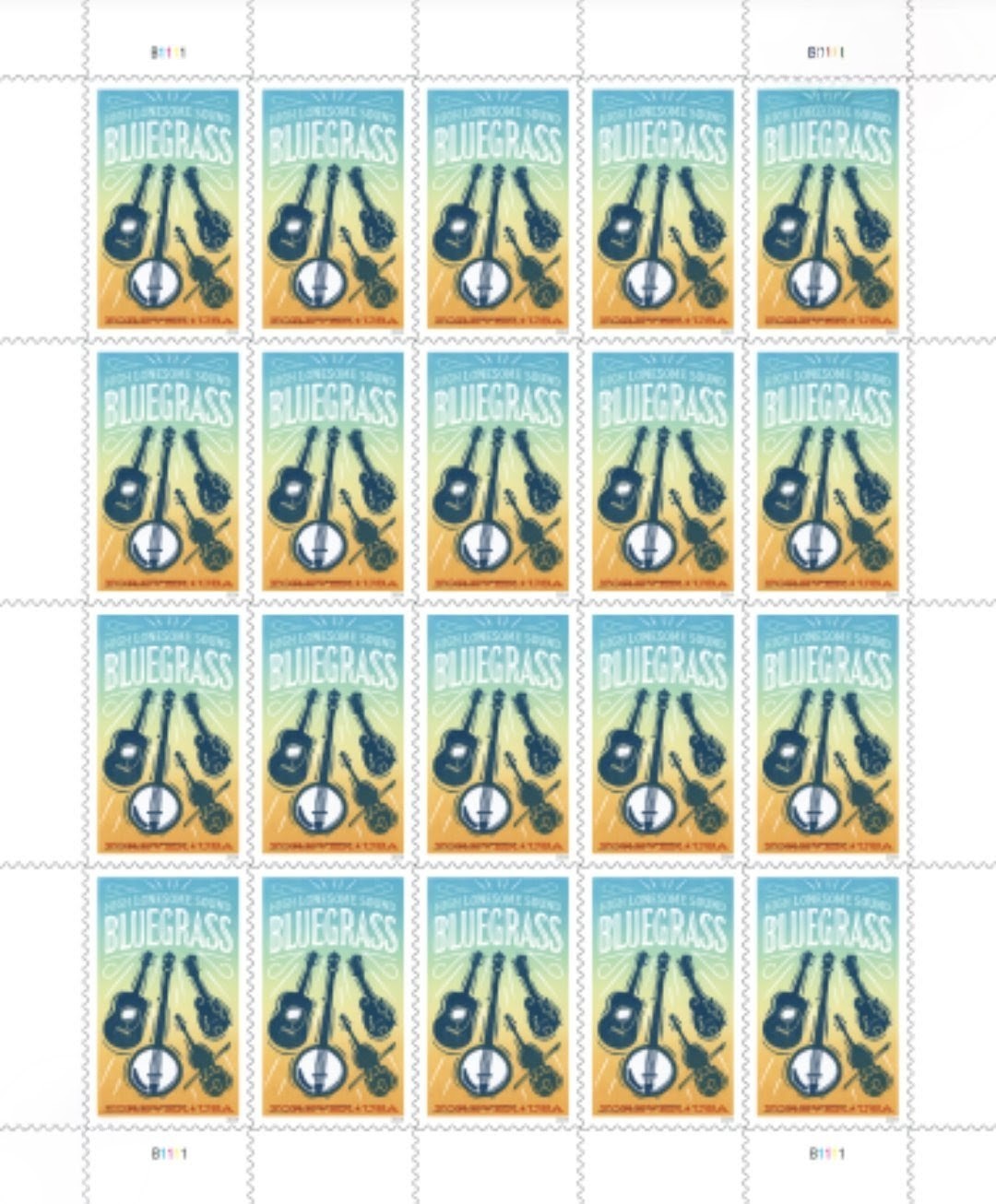 2024 Bluegrass Forever USA Stamp Sheet Of 20, Multicolor
