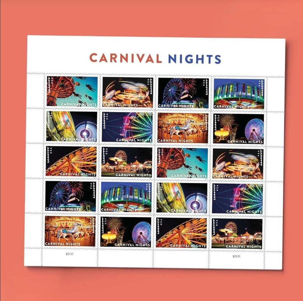 USPS 2024 Carnival Nights Forever Stamps Sheet of 20, Party, Fun