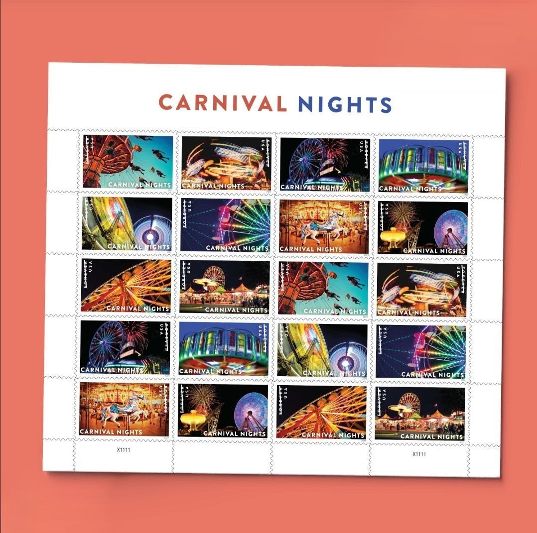USPS 2024 Carnival Nights Forever Stamps Sheet of 20, Party, Fun