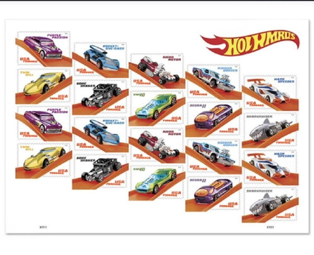 2018 Hot Wheels Forever USA Stamp Sheet Of 20, Multicolor