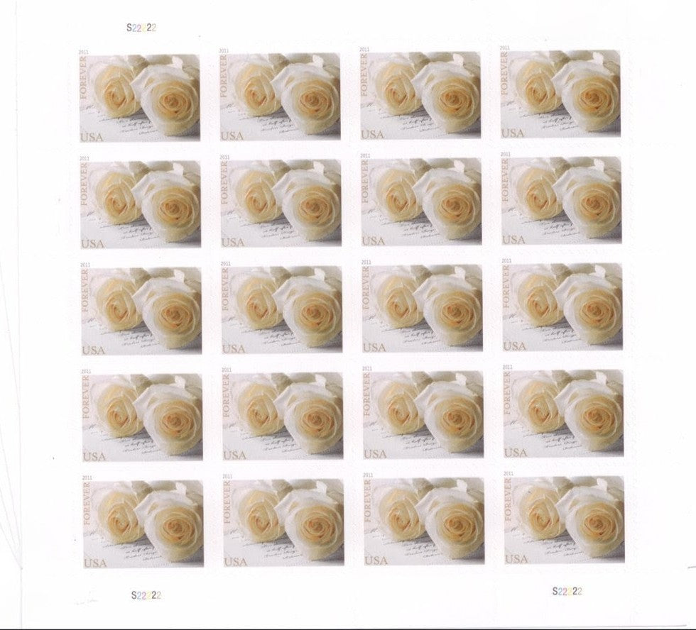 2011 Wedding Roses Forever USA Stamp Sheet Of 20, Multicolor