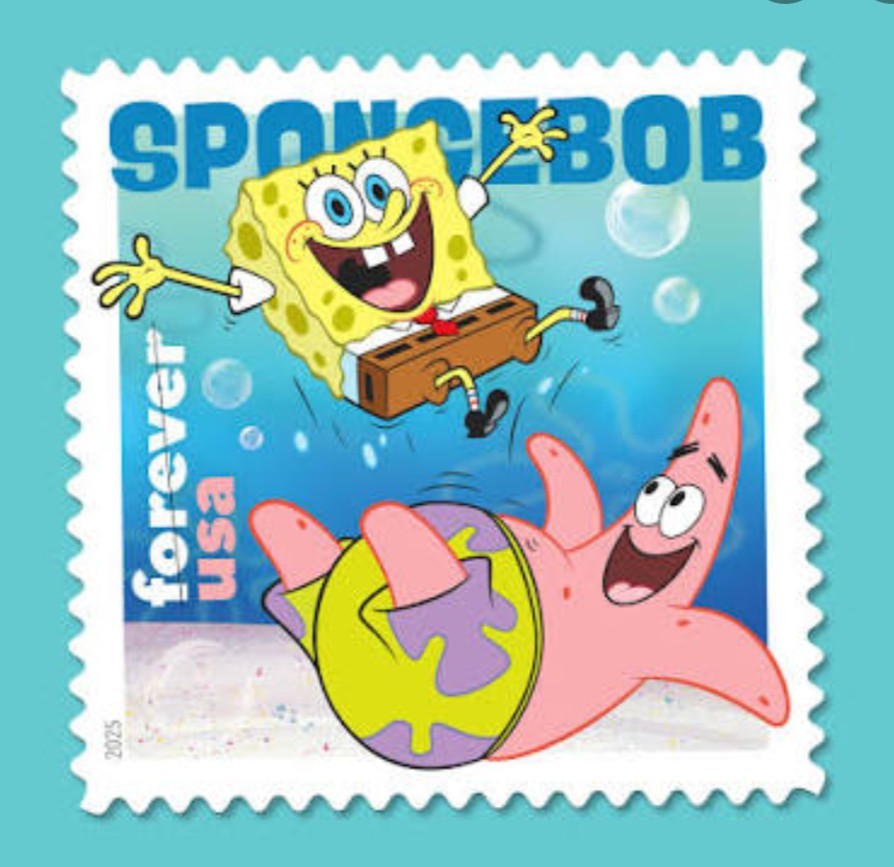 2025 Spongebob Forever USA Stamp Sheet Of 16, Multicolor