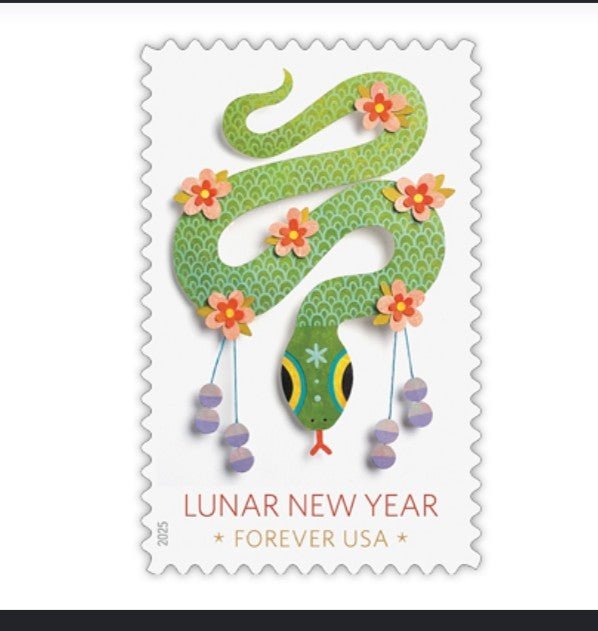 2025 Year Of The Snake Forever USA Stamp Sheet Of 20, Multicolor