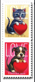 2023 Love Kittens & Puppies Forever USA Stamp Sheet Of 20, Multicolor