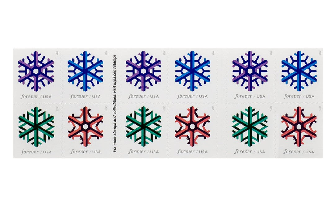 USPS 2015 Geometric Snowflakes Forever Stamps Booklet of 20, Winter