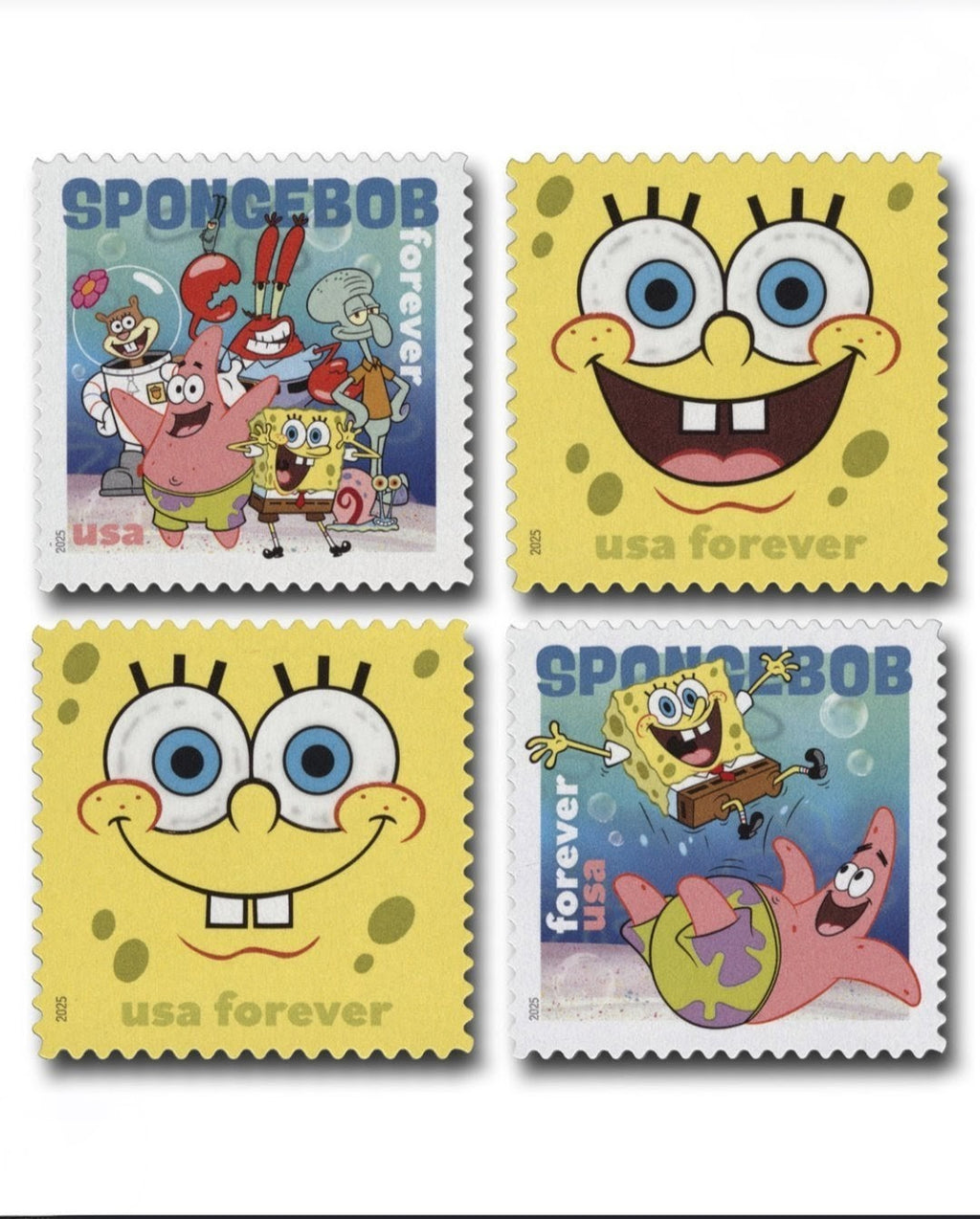 2025 Spongebob Forever USA Stamp Sheet Of 16, Multicolor