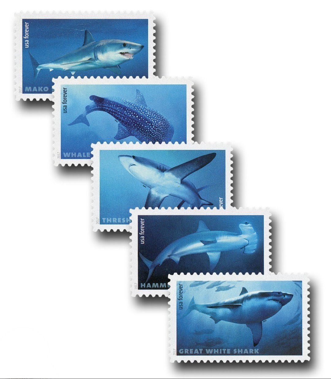 USPS 2017 SHARKS Stamps Sheet of 20, Ocean