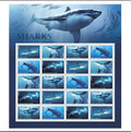 USPS 2017 SHARKS Stamps Sheet of 20, Ocean