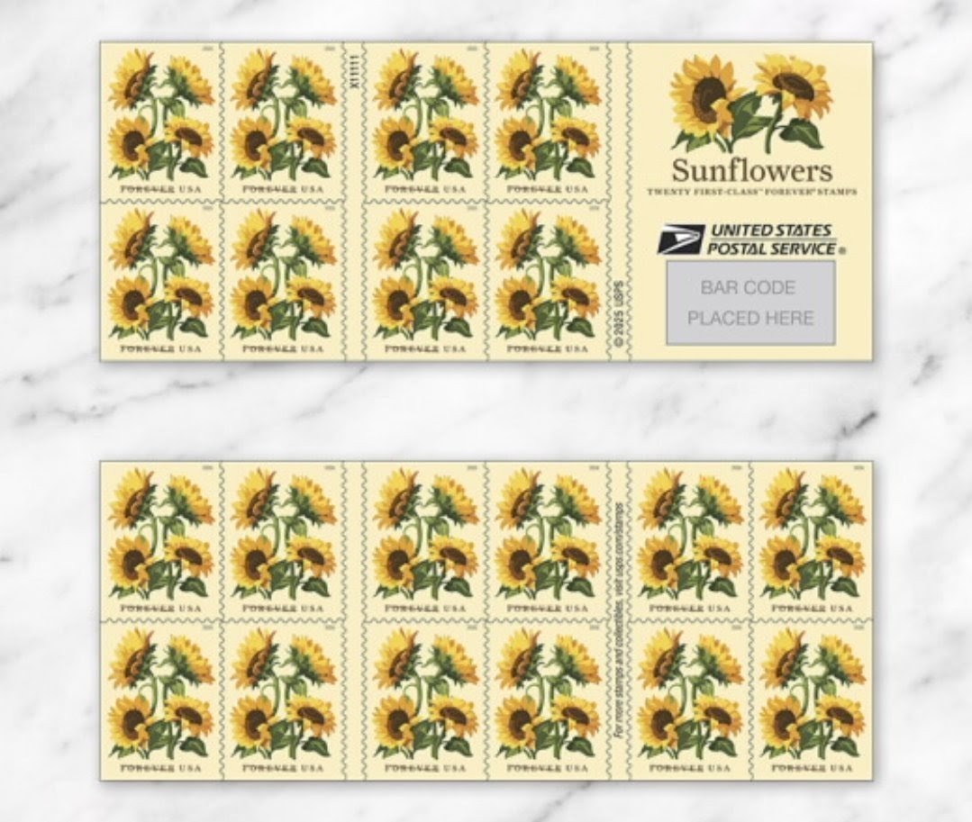 USPS 2026 Sunflowers Stamps Booklet of 20, Flower, Collectible