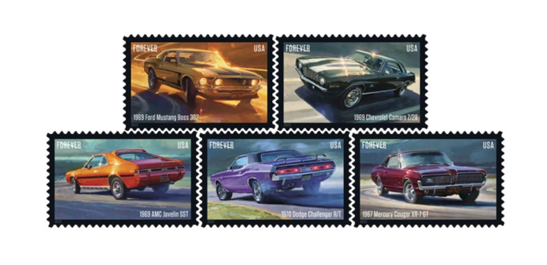 2022 Pony Cars Forever USA Stamp Sheet Of 20, Multicolor