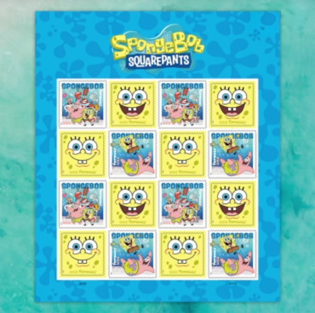 2025 Spongebob Forever USA Stamp Sheet Of 16, Multicolor