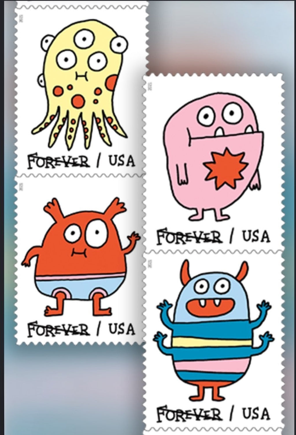 USPS 2021 Message Monsters Forever Stamps Sheet of 20, Cartoon