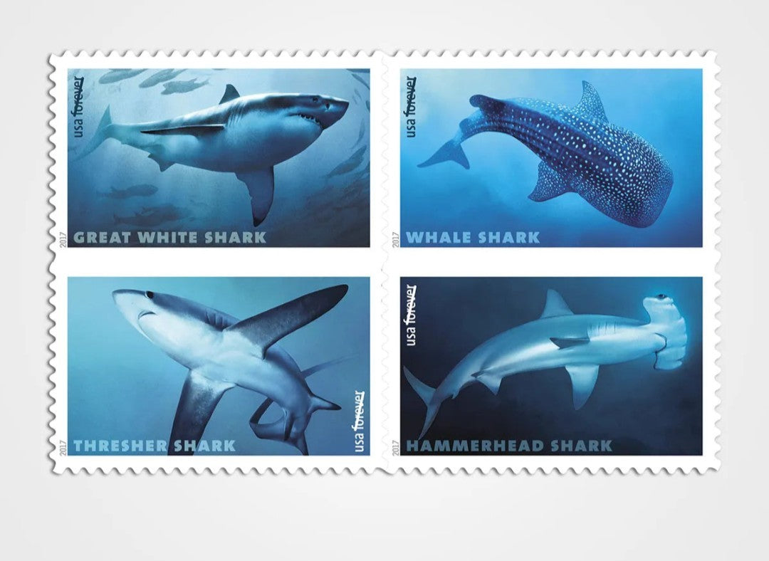 USPS 2017 SHARKS Stamps Sheet of 20, Ocean
