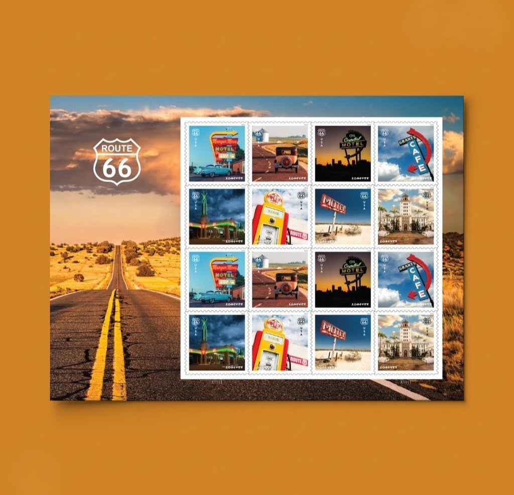 2026 Route 66 Forever USA Stamp Sheet Of 16, Multicolor