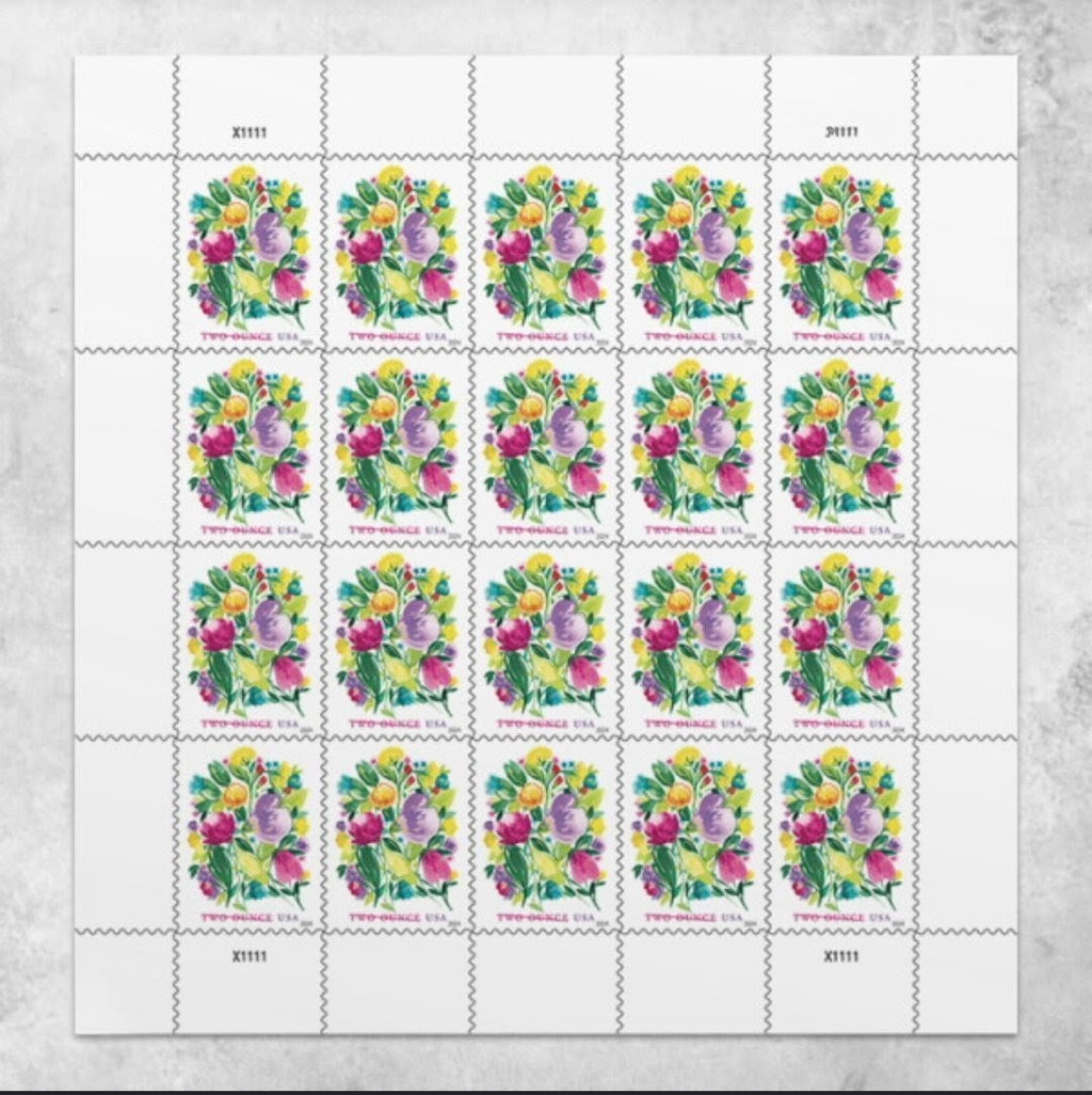 2024 Wedding Blooms 2oz USA Stamp Sheet Of 20, Multicolor