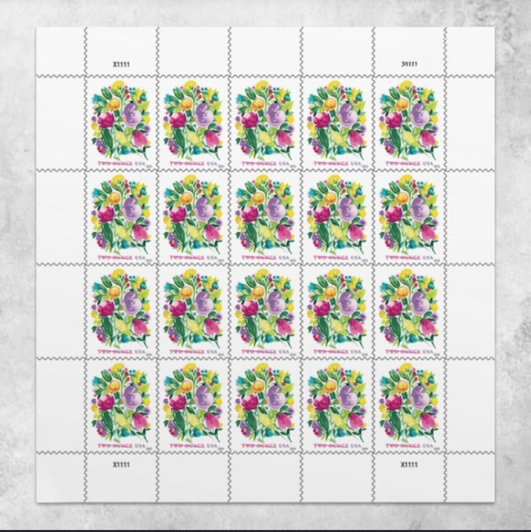 2024 Wedding Blooms 2oz USA Stamp Sheet Of 20, Multicolor