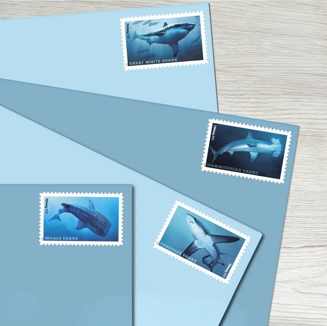 USPS 2017 SHARKS Stamps Sheet of 20, Ocean
