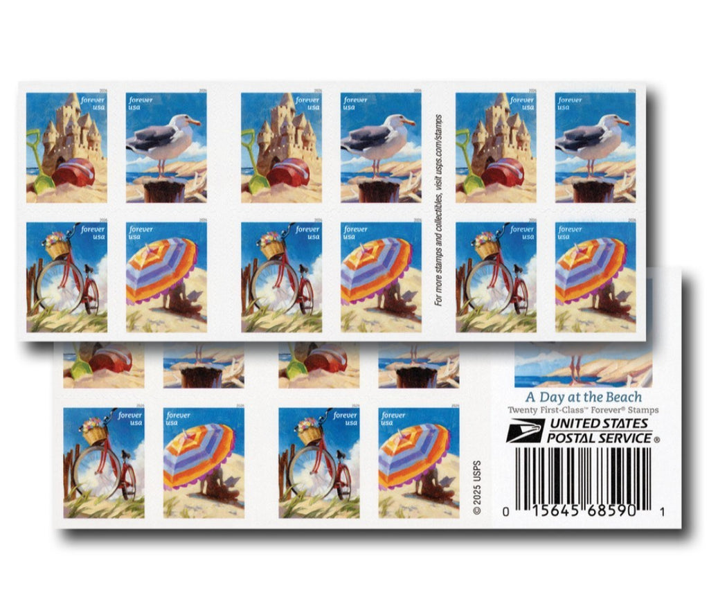 USPS 2026 A Day At The Beach Stamps Booklet of 20, Ocean, Collectible