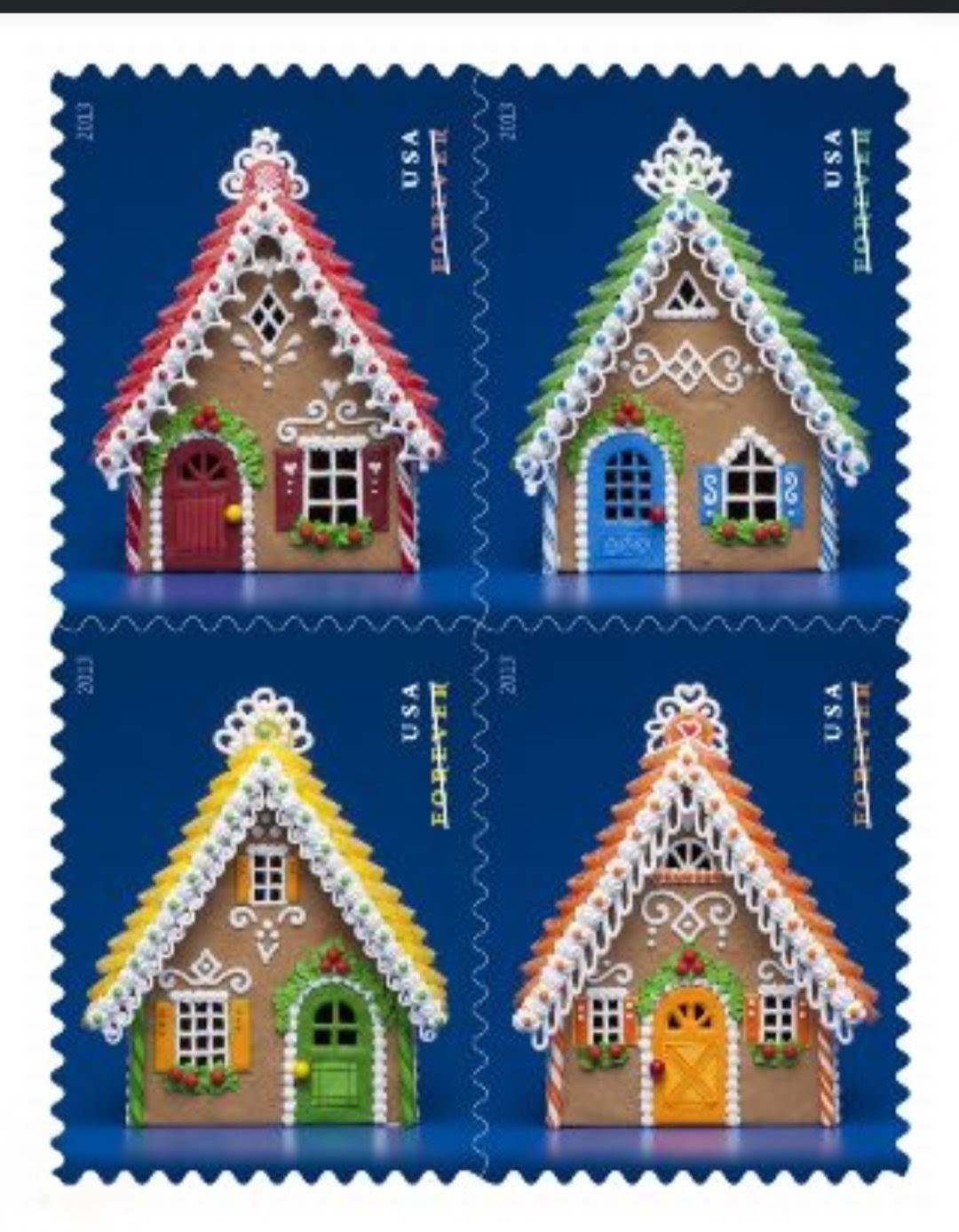 2013 Gingerbread House Forever USA Stamp Booklet Of 20, Multicolor