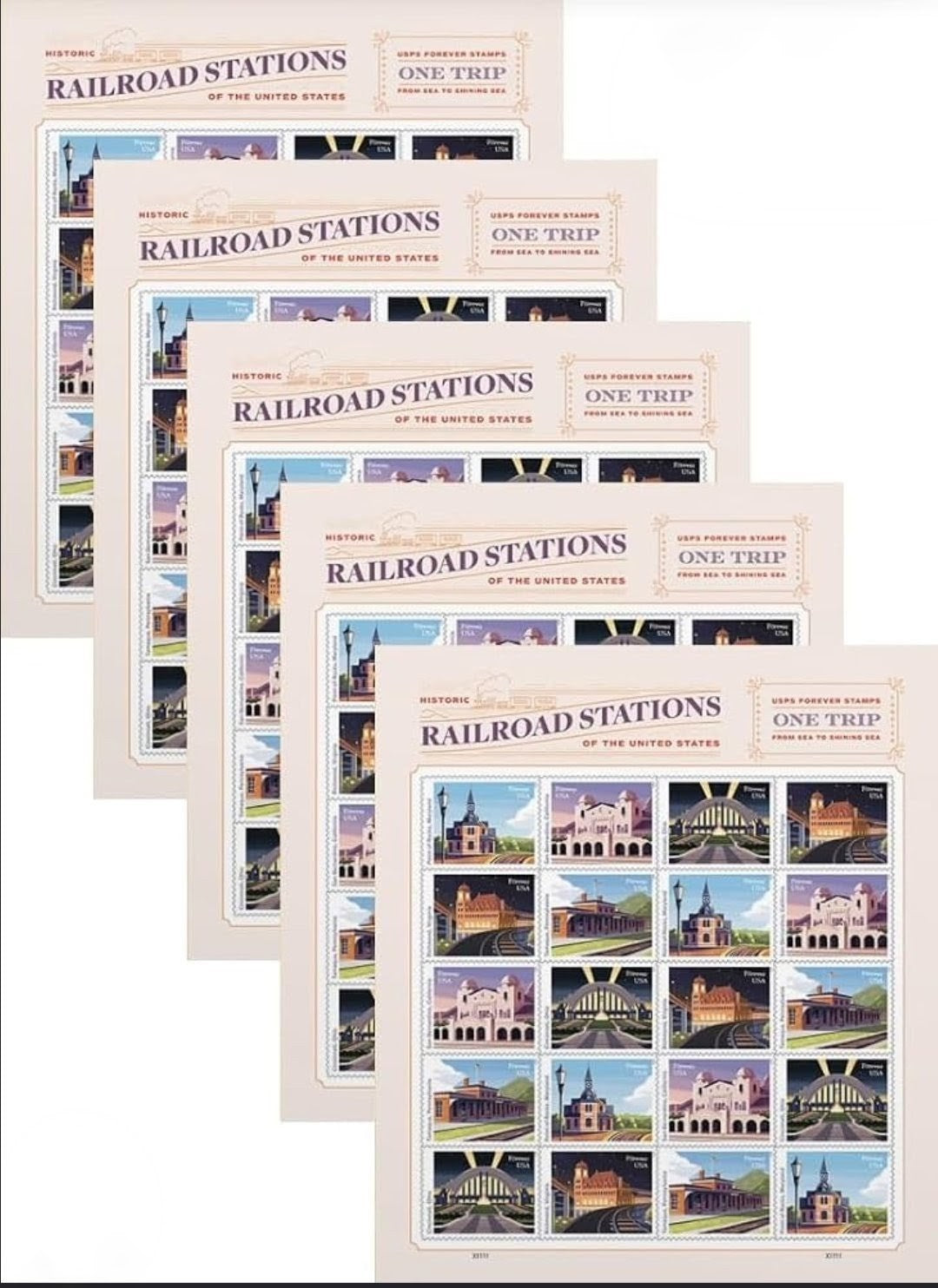 USPS 2023 Railroad Stations Forever Stamps Sheet of 20