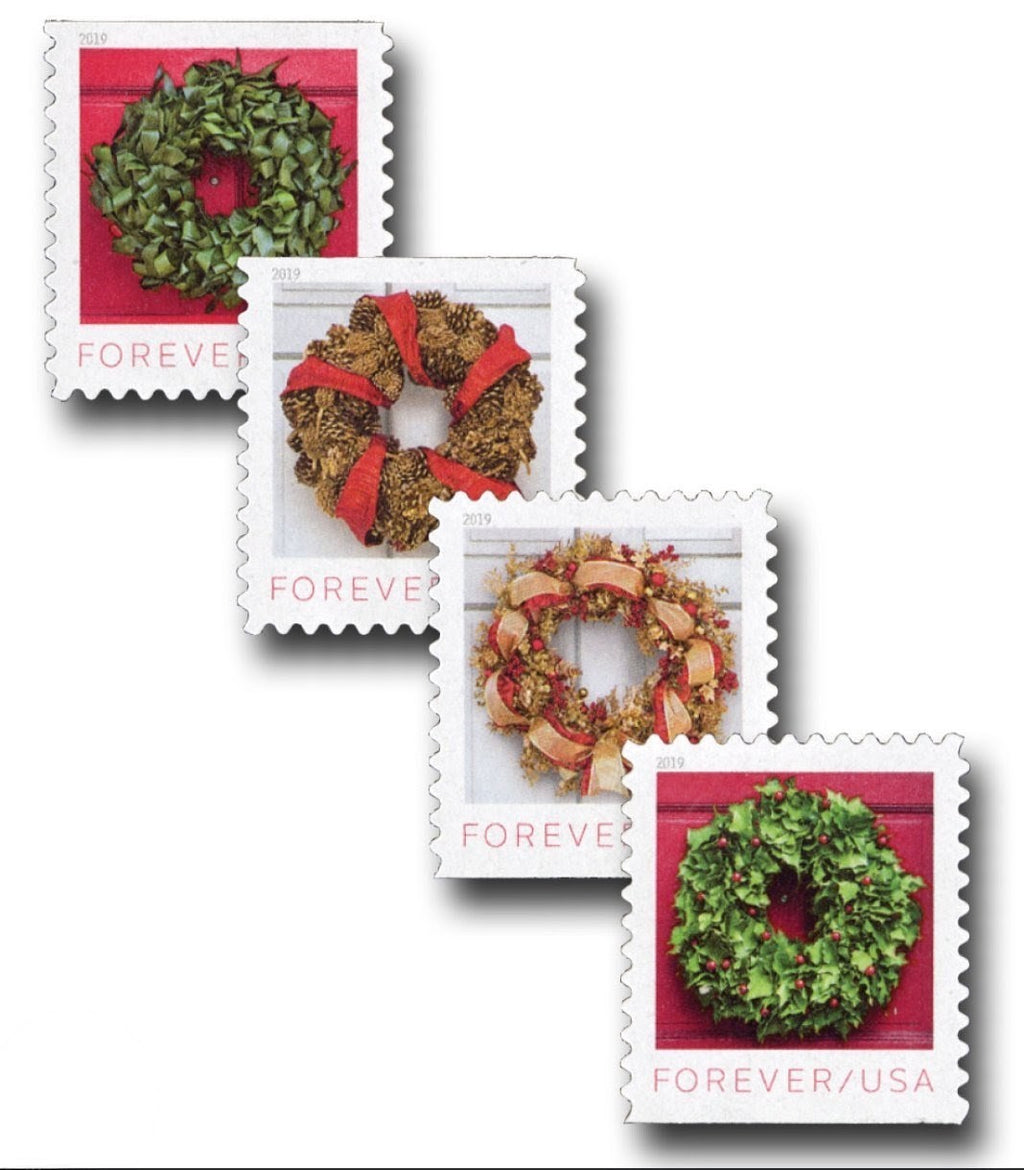 USPS 2019 Holiday Wreaths Forever Stamps Booklet of 20, Winter