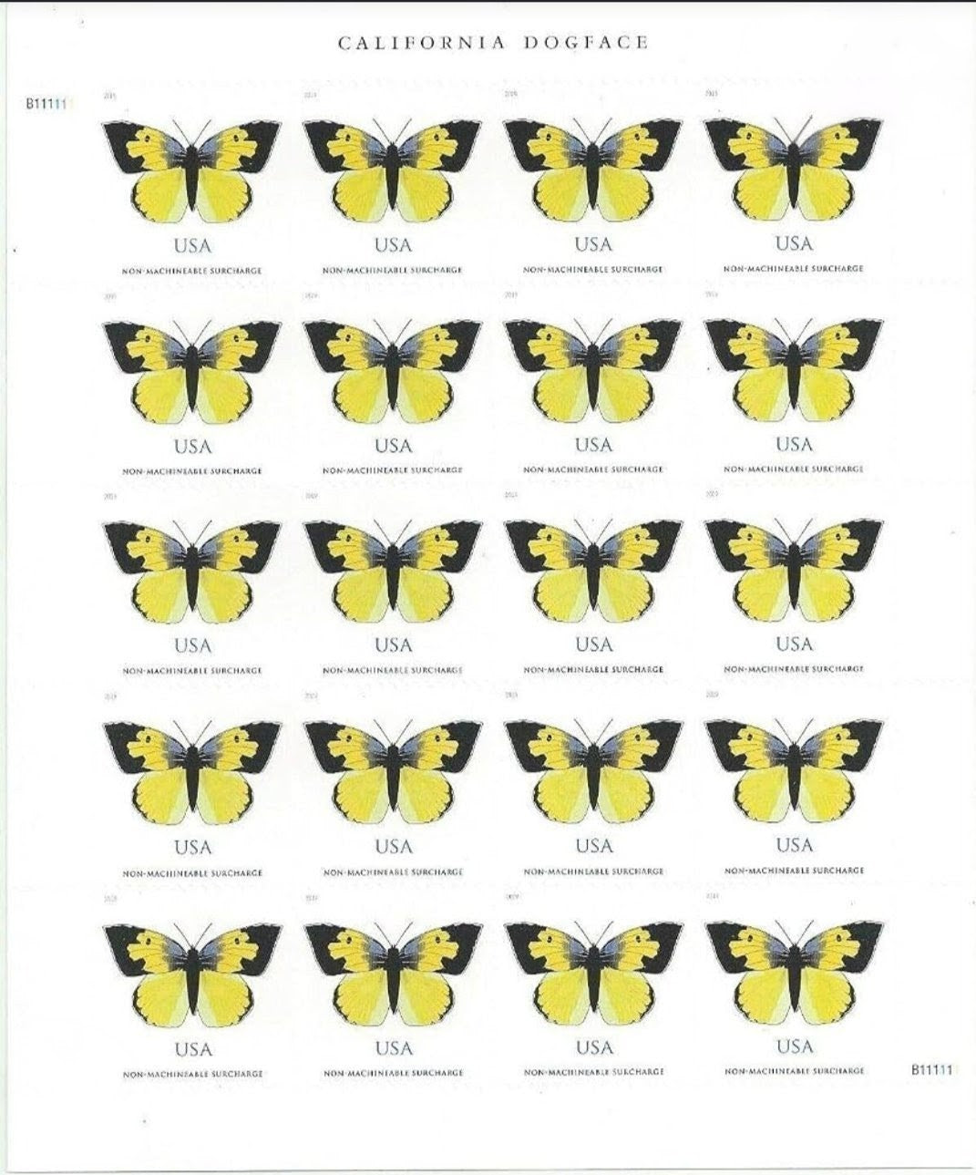 2019 California Dogface Butterfly Non-Machinable USA Stamp Sheet Of 20