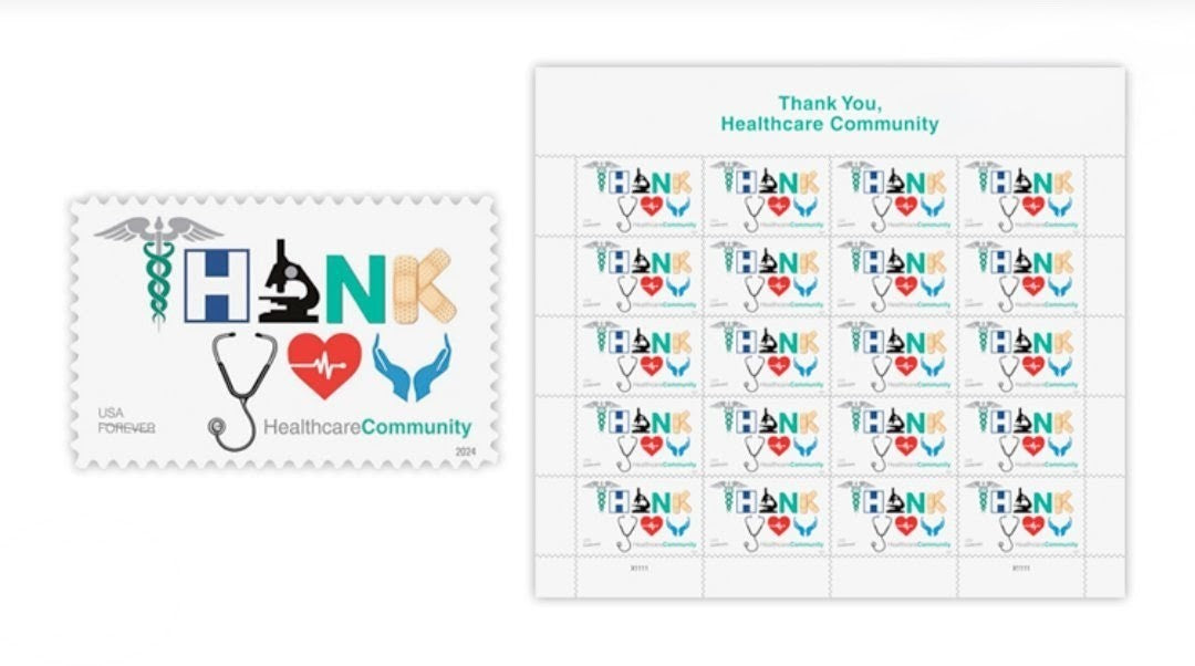 2024 Thank You Healthcare Forever USA Stamp Sheet Of 20, Multicolor