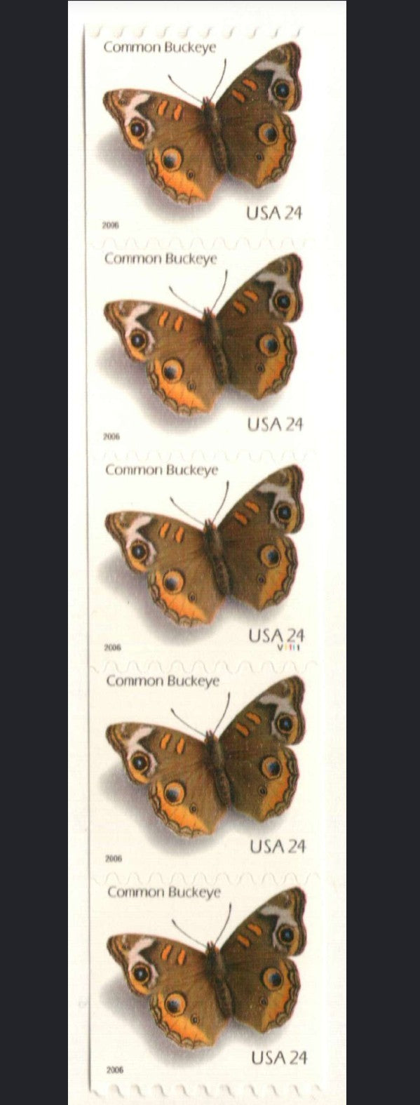 2006 Common Buckeye Butterfly 24¢ USA Stamp, 5 Booklets Of 10.