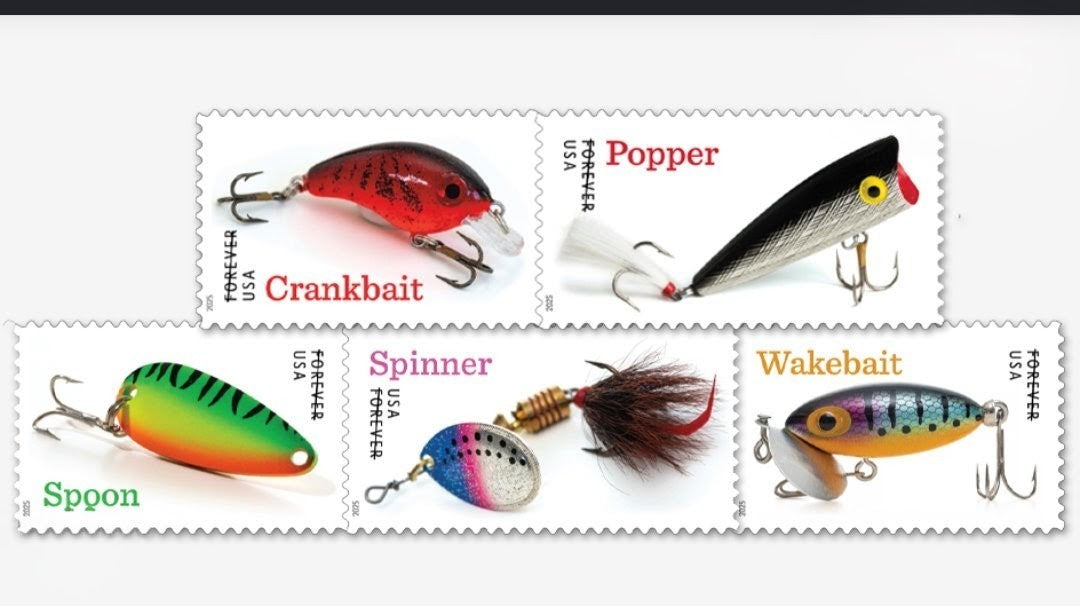 2025 Freshwater Fishing Lures Forever USA Stamp Sheet Of 20, Multicolor