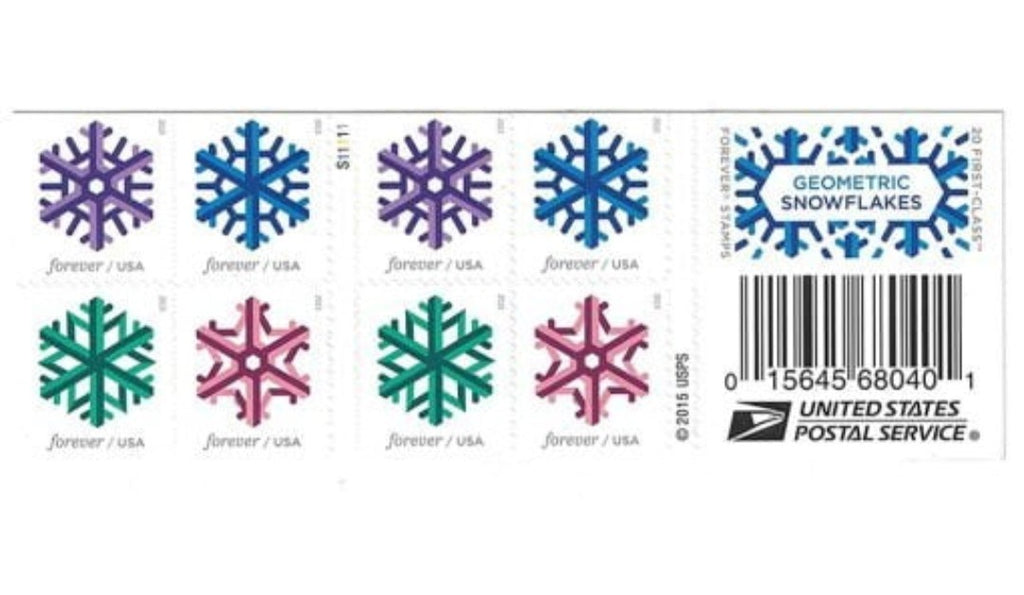USPS 2015 Geometric Snowflakes Forever Stamps Booklet of 20, Winter