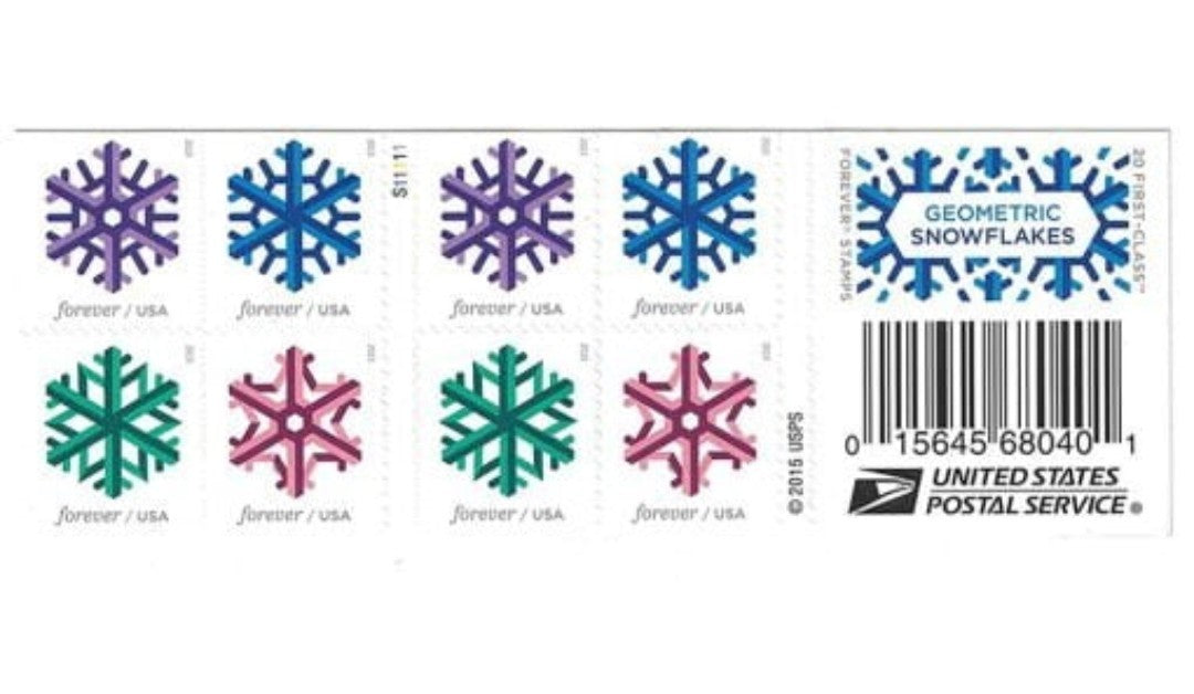 USPS 2015 Geometric Snowflakes Forever Stamps Booklet of 20, Winter