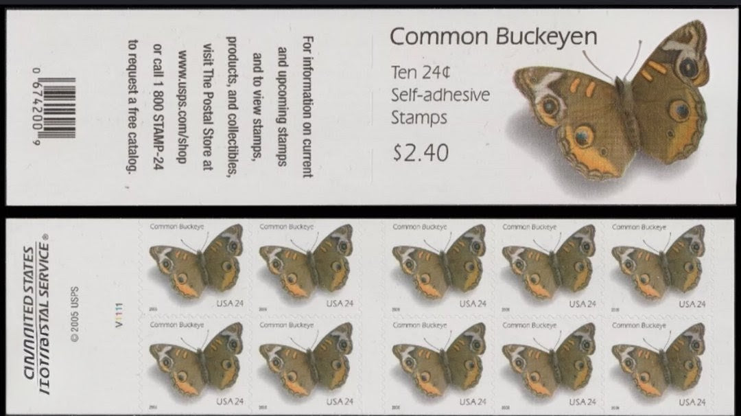 2006 Common Buckeye Butterfly 24¢ USA Stamp, 5 Booklets Of 10.