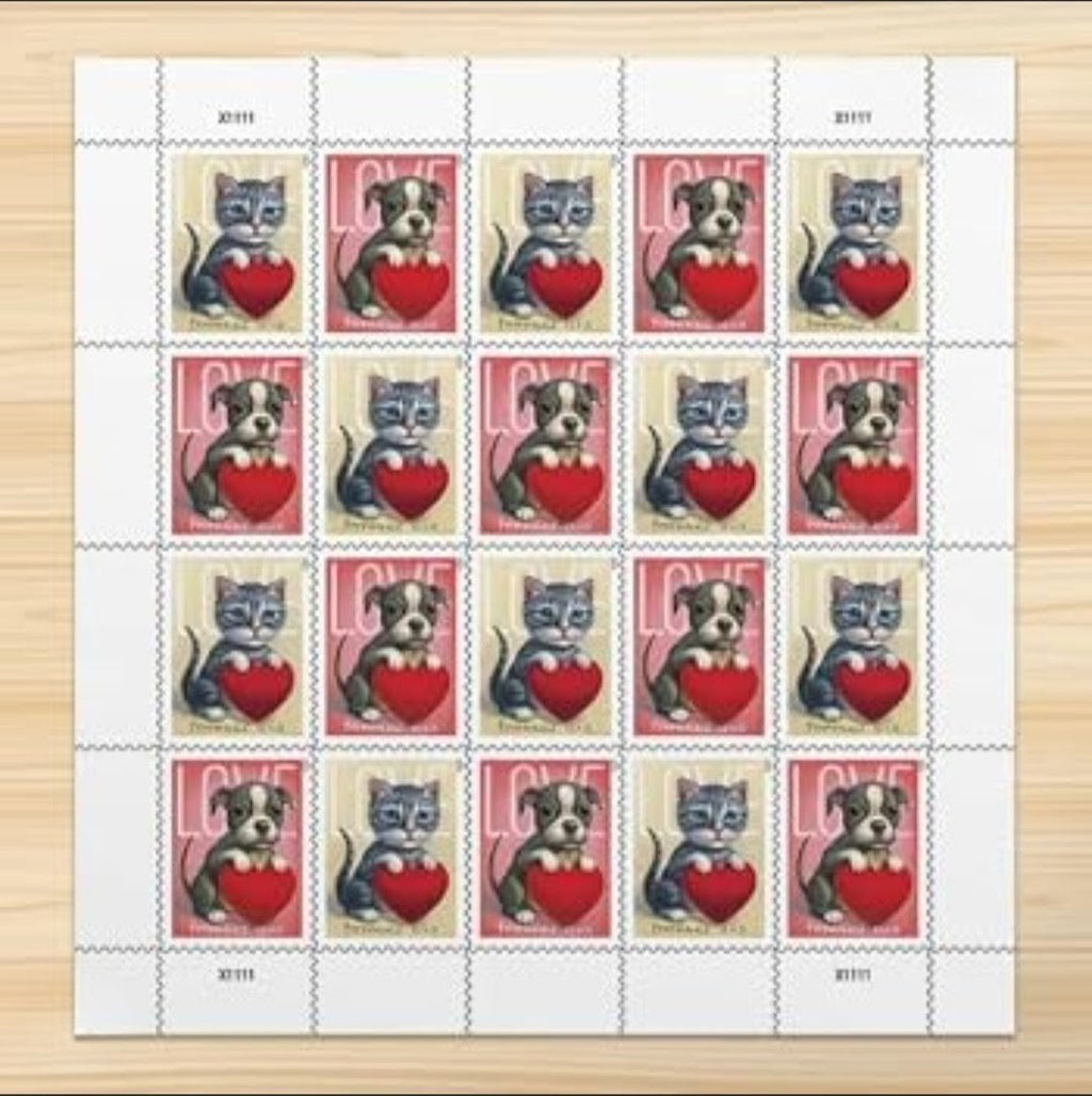 2023 Love Kittens & Puppies Forever USA Stamp Sheet Of 20, Multicolor