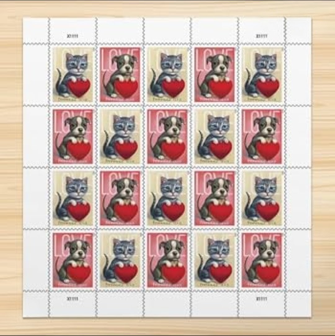 2023 Love Kittens & Puppies Forever USA Stamp Sheet Of 20, Multicolor