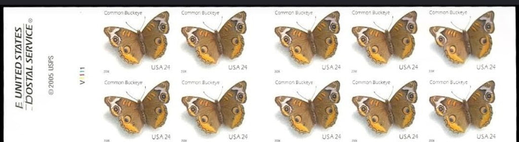 2006 Common Buckeye Butterfly 24¢ USA Stamp, 5 Booklets Of 10.