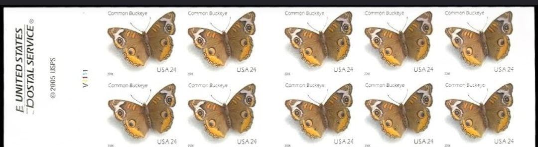 2006 Common Buckeye Butterfly 24¢ USA Stamp, 5 Booklets Of 10.