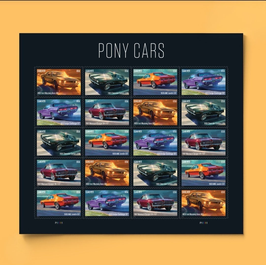 2022 Pony Cars Forever USA Stamp Sheet Of 20, Multicolor