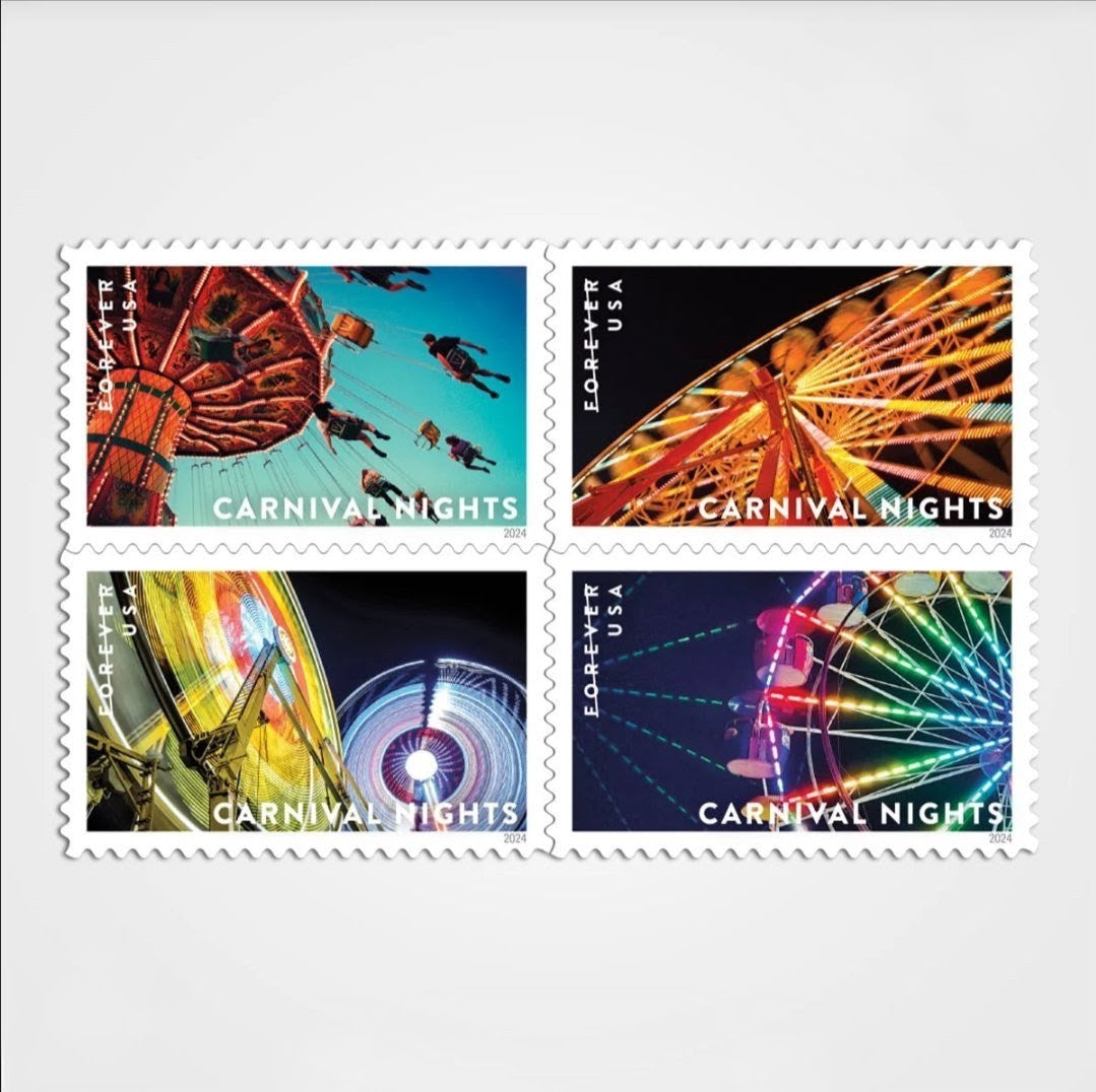 USPS 2024 Carnival Nights Forever Stamps Sheet of 20, Party, Fun
