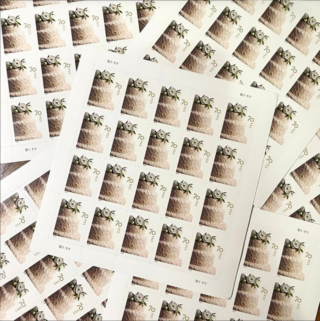 2014 Wedding Cake 70 Cents USA Stamp Sheet, Wedding, Multicolor