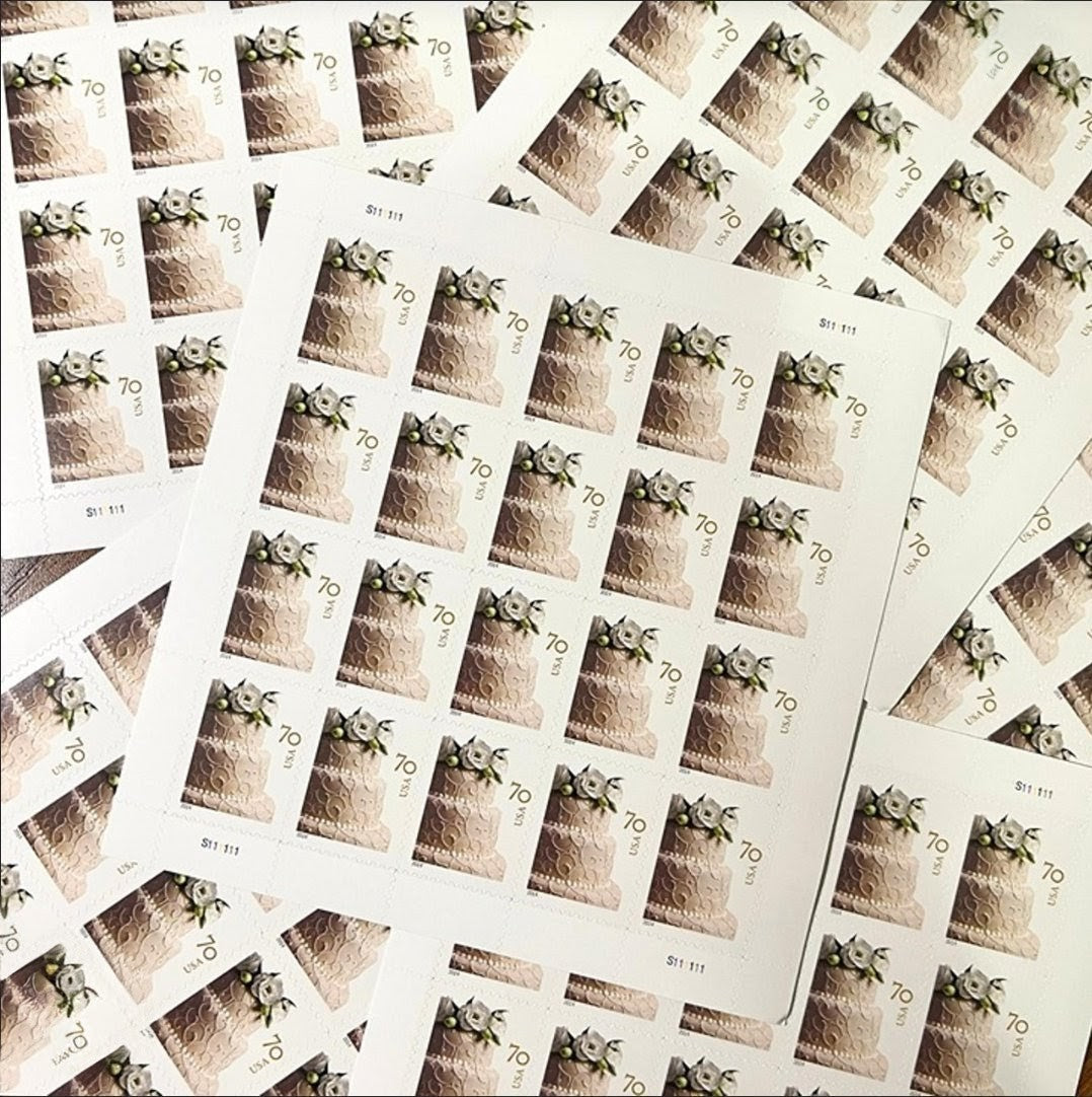 2014 Wedding Cake 70 Cents USA Stamp Sheet, Wedding, Multicolor